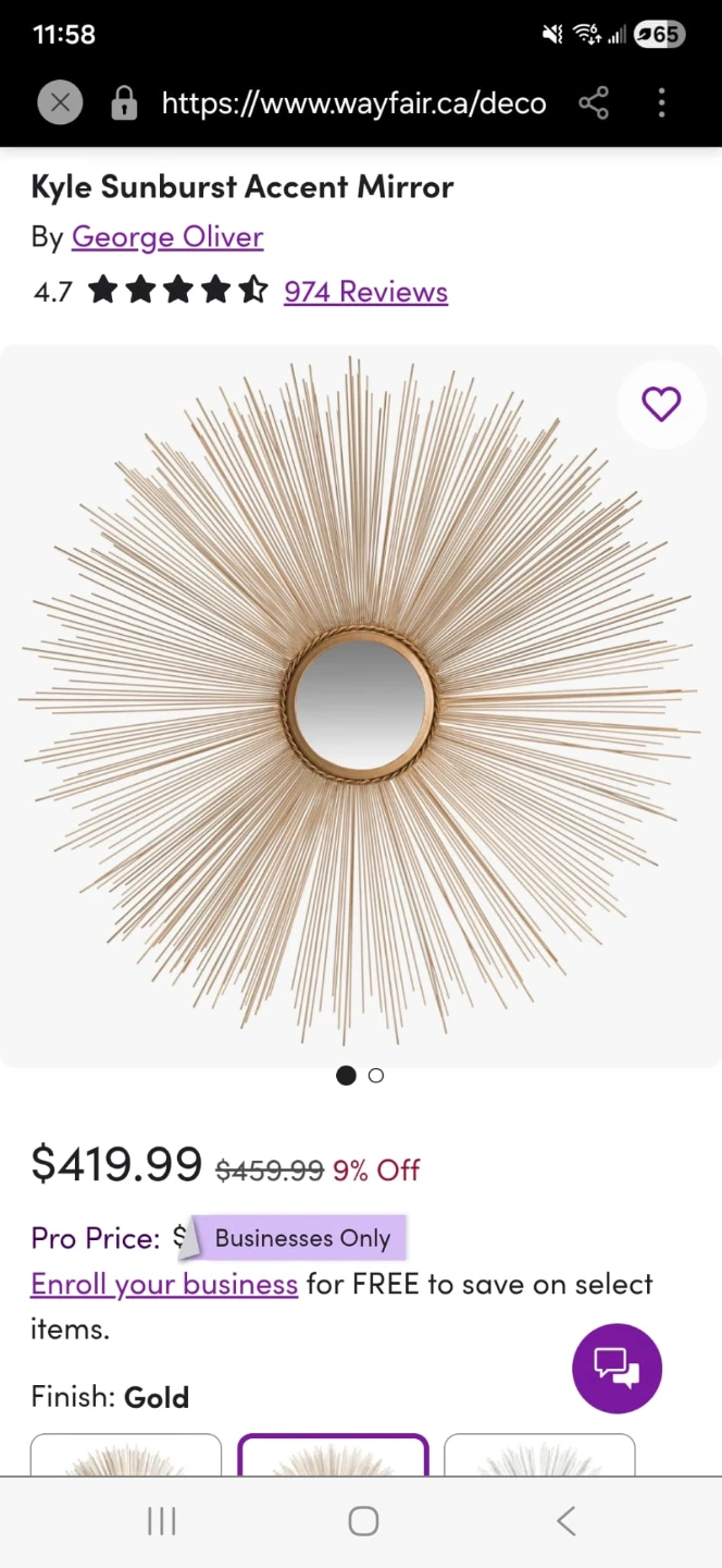 George Oliver Kyle Sunburst Accent Mirror - Gold Finish