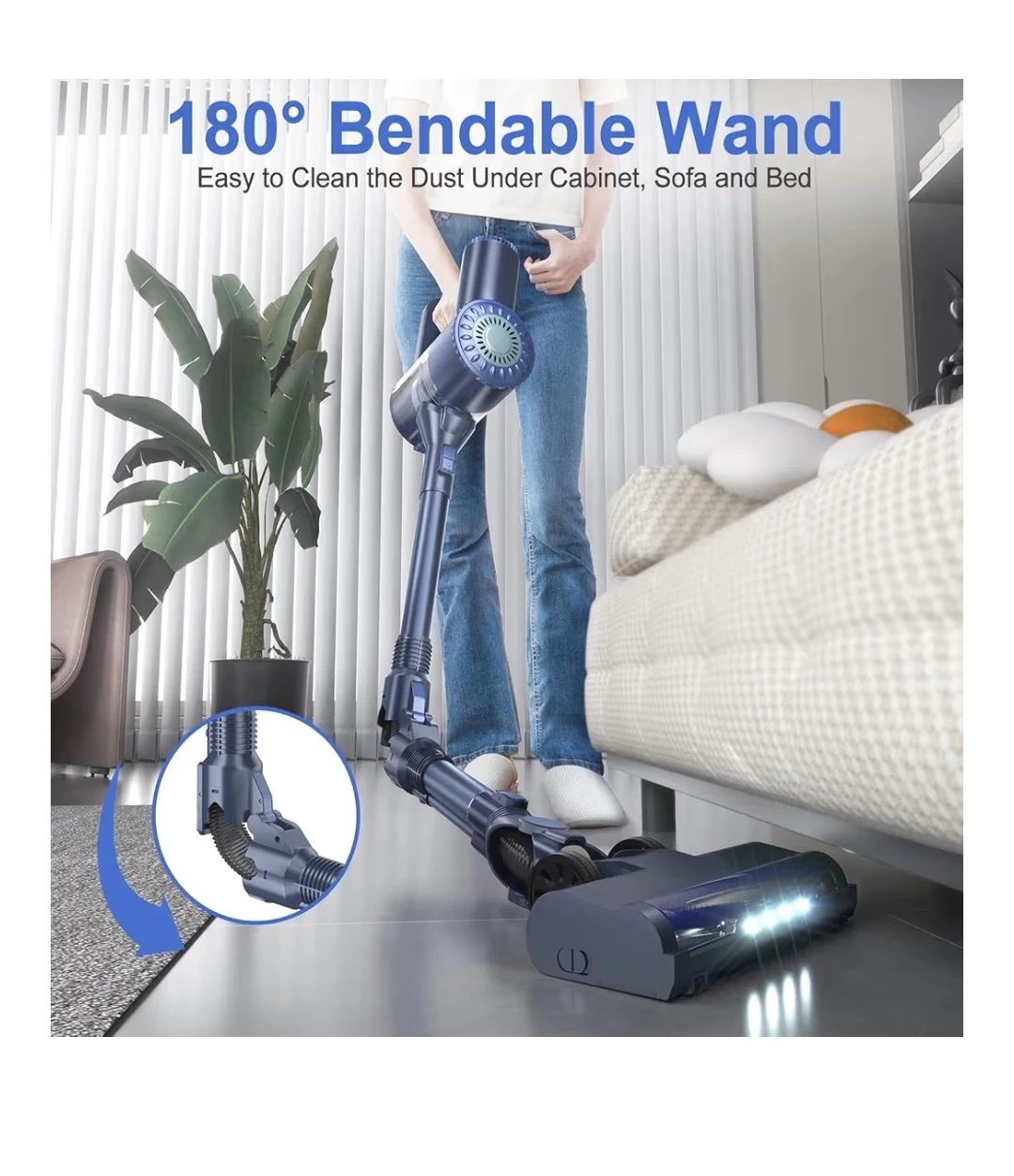 Cordless Vacuum, 6 in 1 Stick Vacuum with 180° Bendable Wand - photo 3