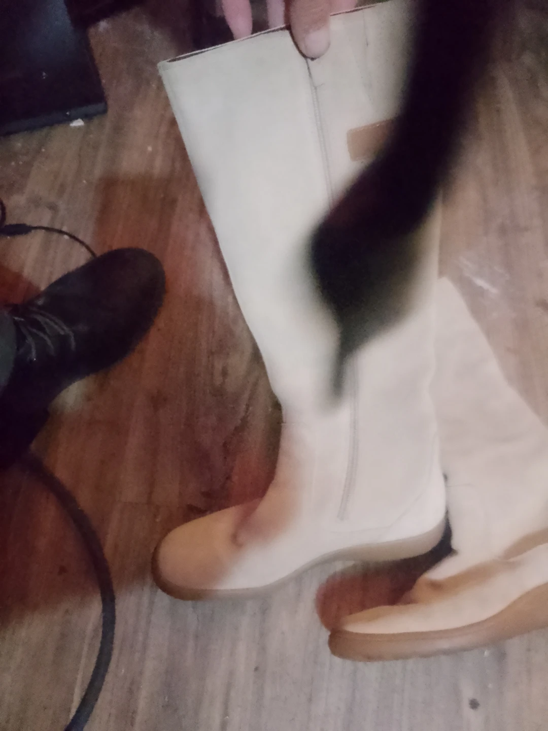 Cream Suede Knee-High Boots - photo 2