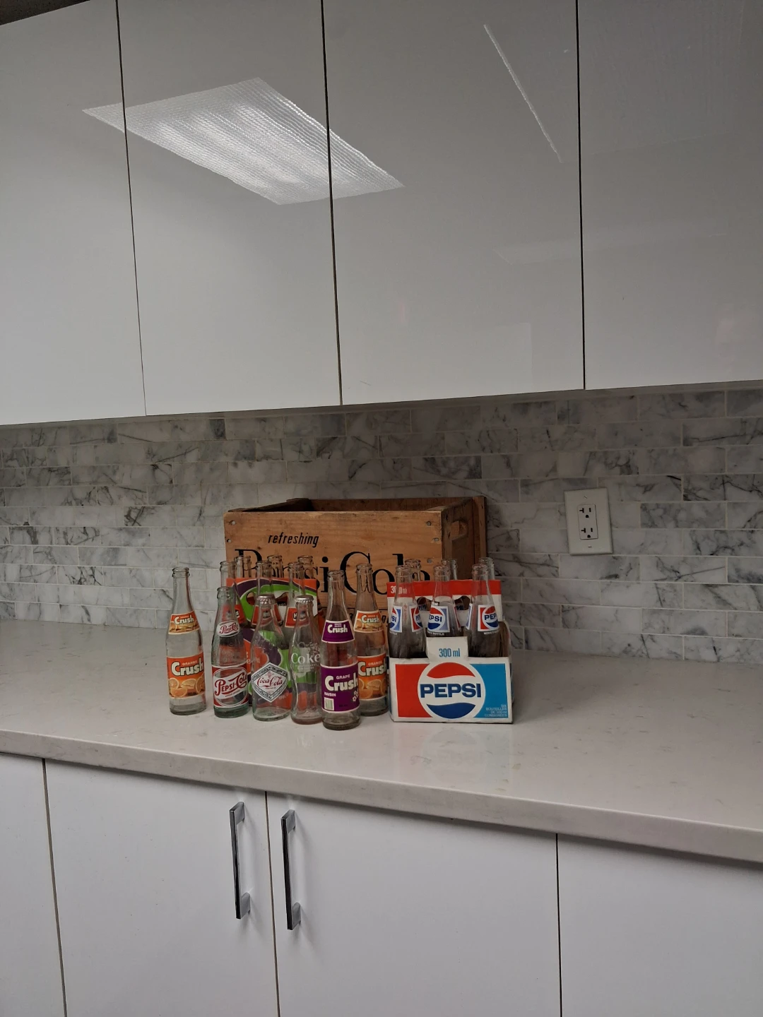 Vintage Pepsi, Coke, Crush & Hires Soda Bottles with Crate