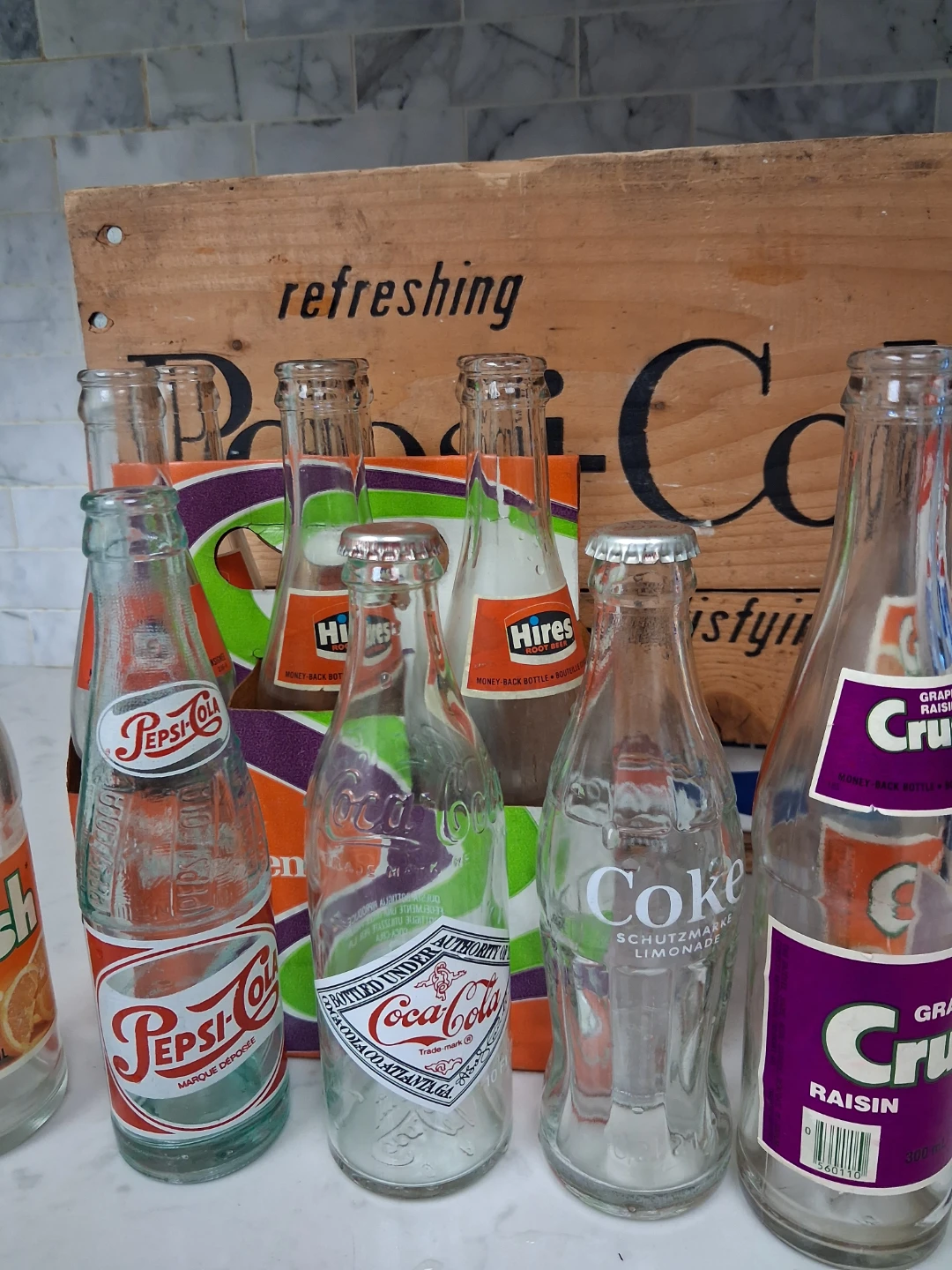 Vintage Pepsi, Coke, Crush & Hires Soda Bottles with Crate - photo 2