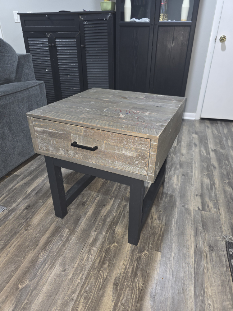 Rustic Wood End Table with Drawer - photo 4