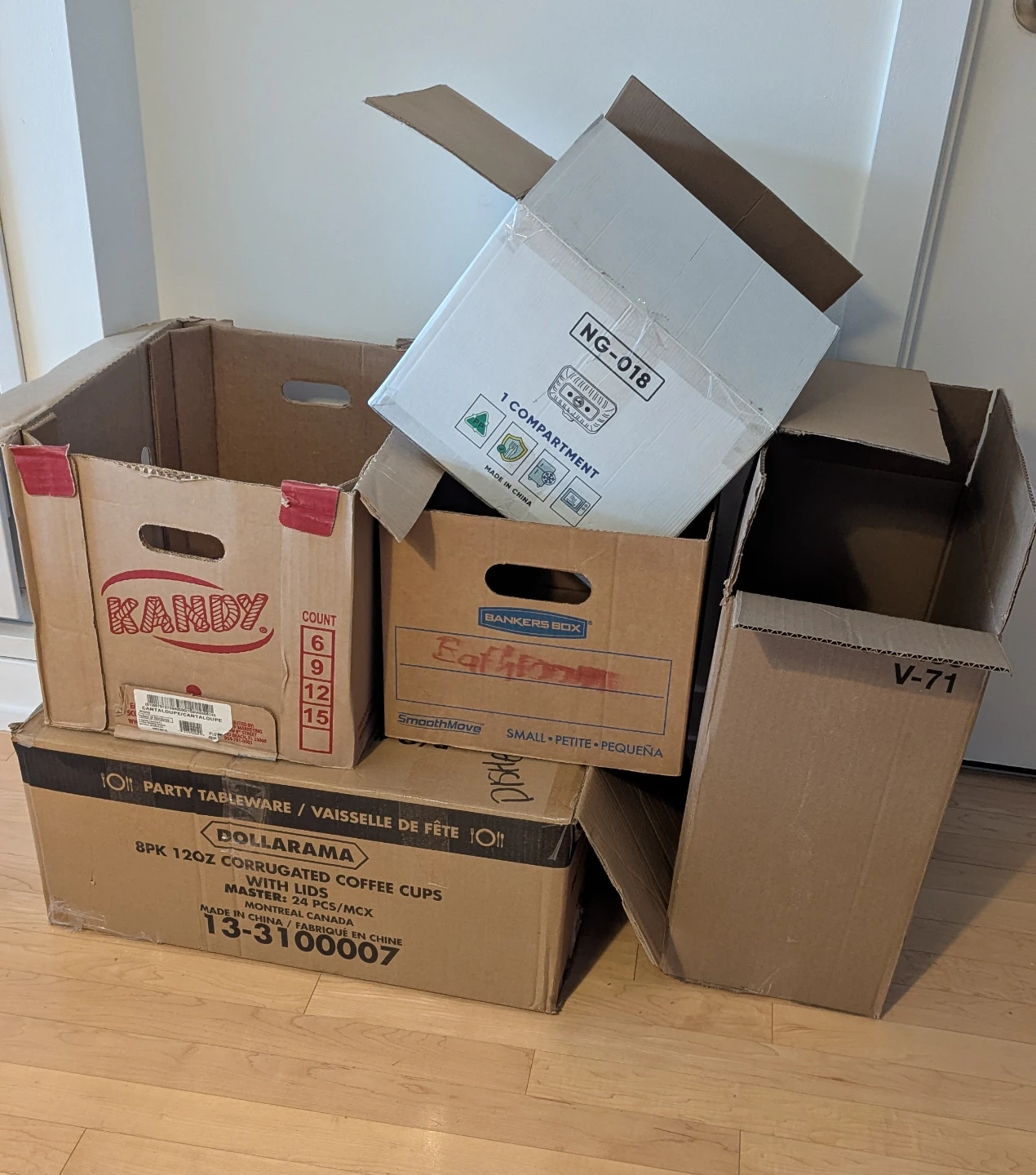Various cardboard boxes
