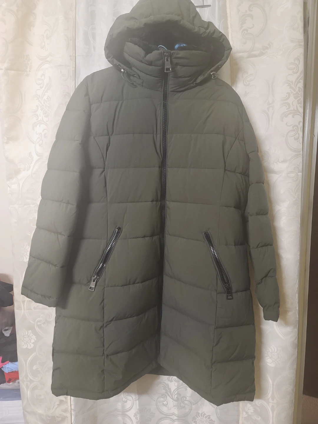 Moss Green Puffer Coat with Hood