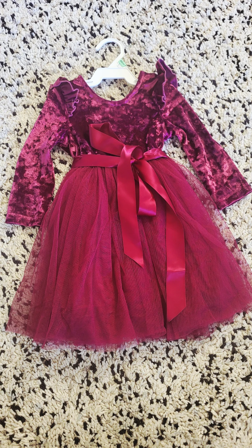 Girls Velvet & Tulle Dress - Burgundy