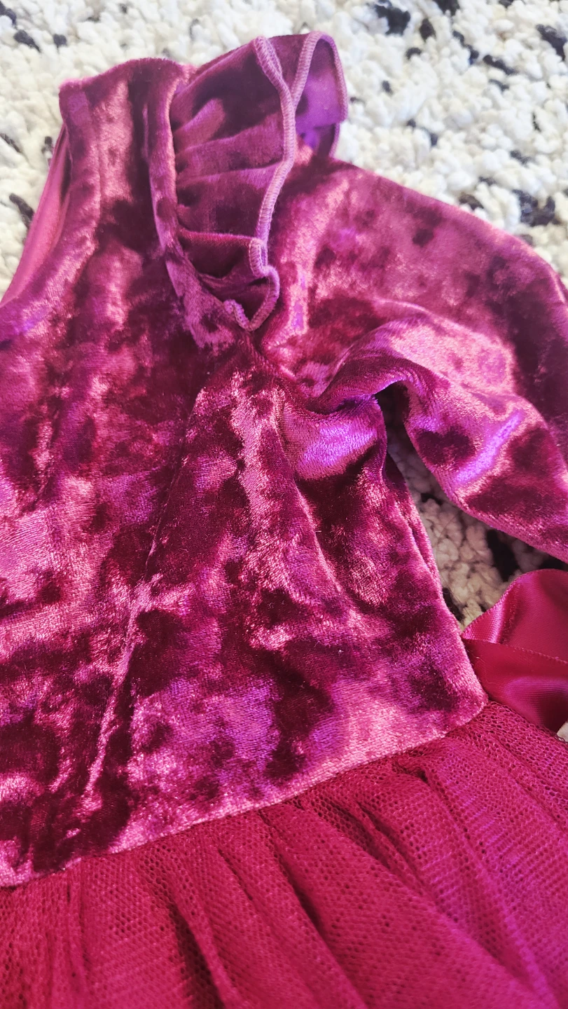 Girls Velvet & Tulle Dress - Burgundy - photo 2