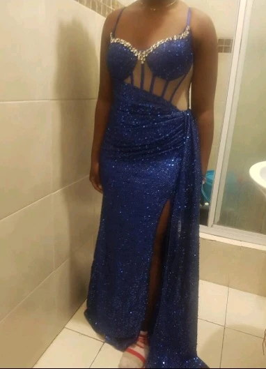 Sparkly Blue Sequin Gown with Slit