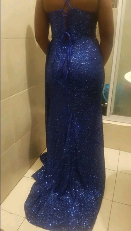 Sparkly Blue Sequin Gown with Slit - photo 2
