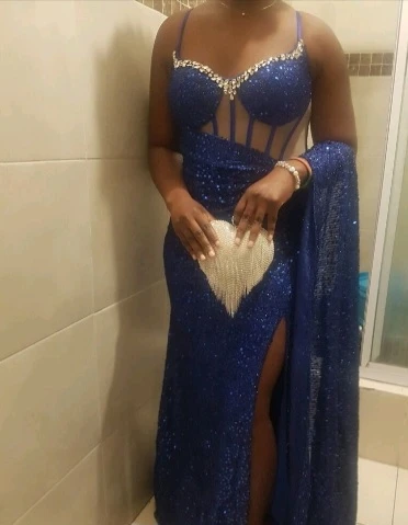 Sparkly Blue Sequin Gown with Slit - photo 3