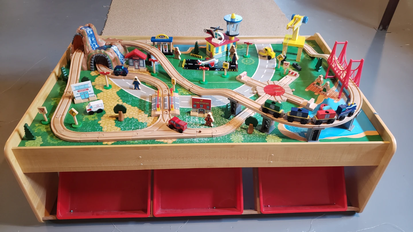 Wooden Train Table with Accessories