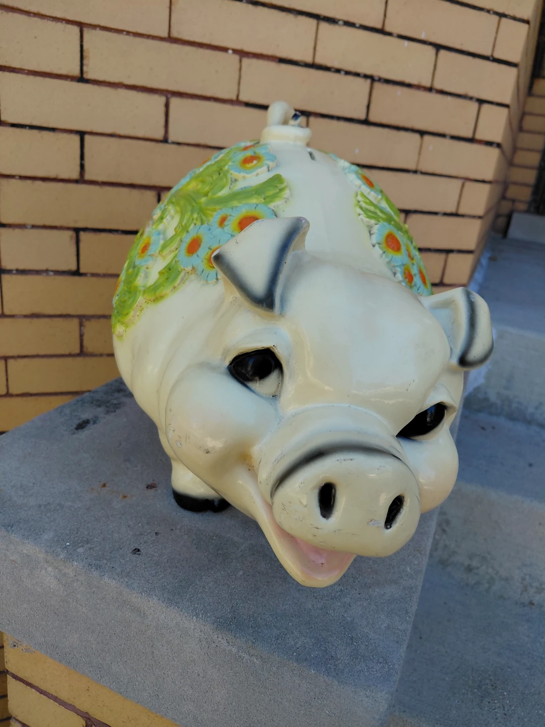 Vintage 1976  plastic  Piggy Bank with Floral Design