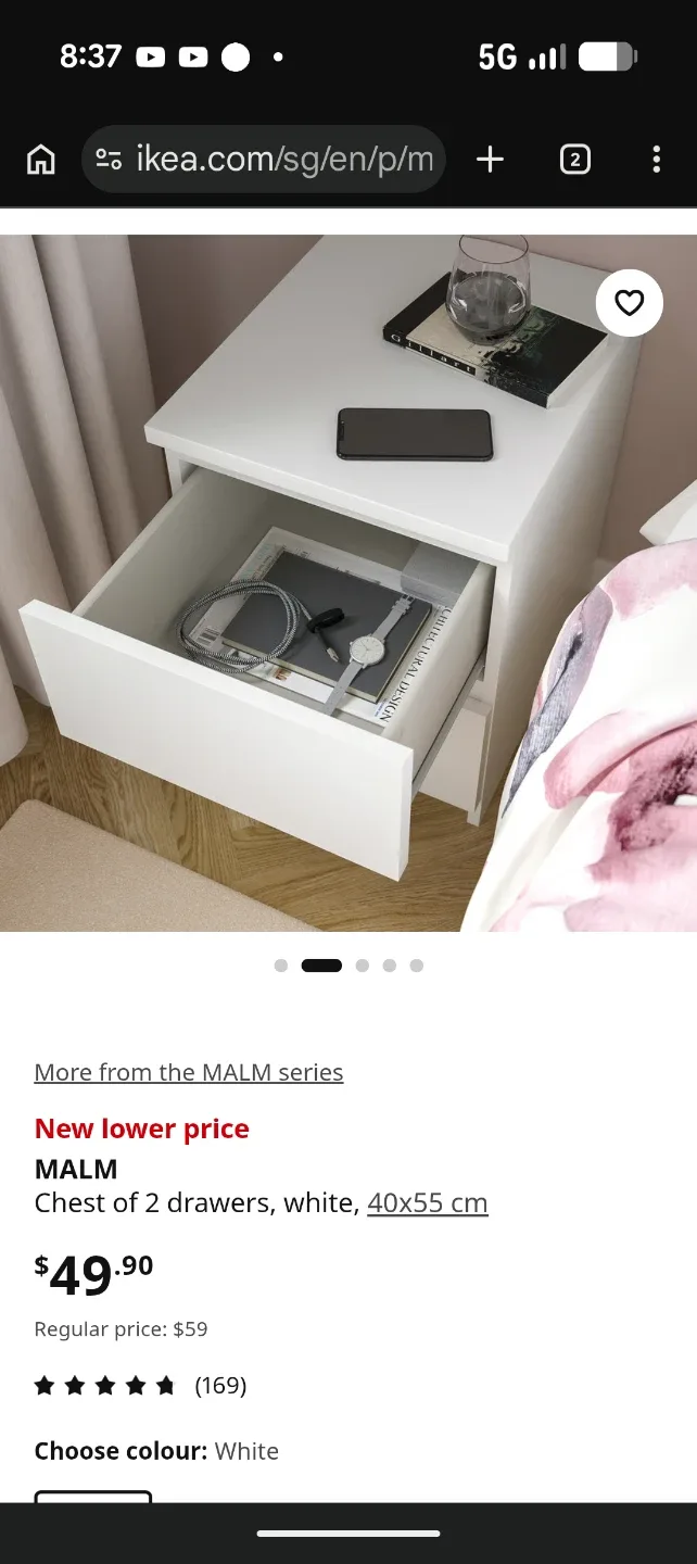IKEA MALMChest of 2 drawers, white, 40x55 cm