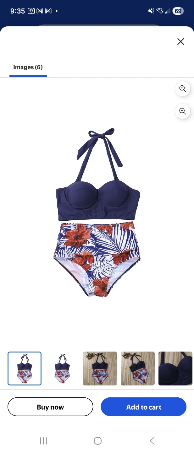 Navy Blue Halter Bikini with Floral High-Waisted Bottoms - photo 2
