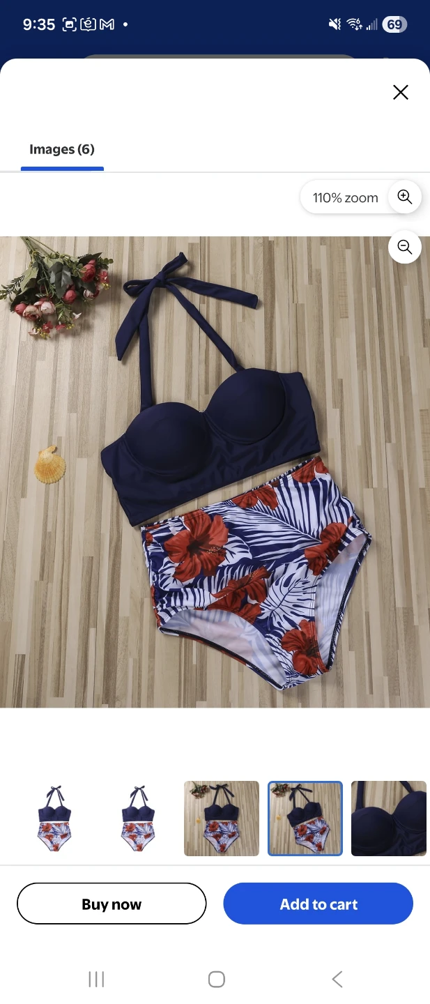 Navy Blue Halter Bikini with Floral High-Waisted Bottoms - photo 3