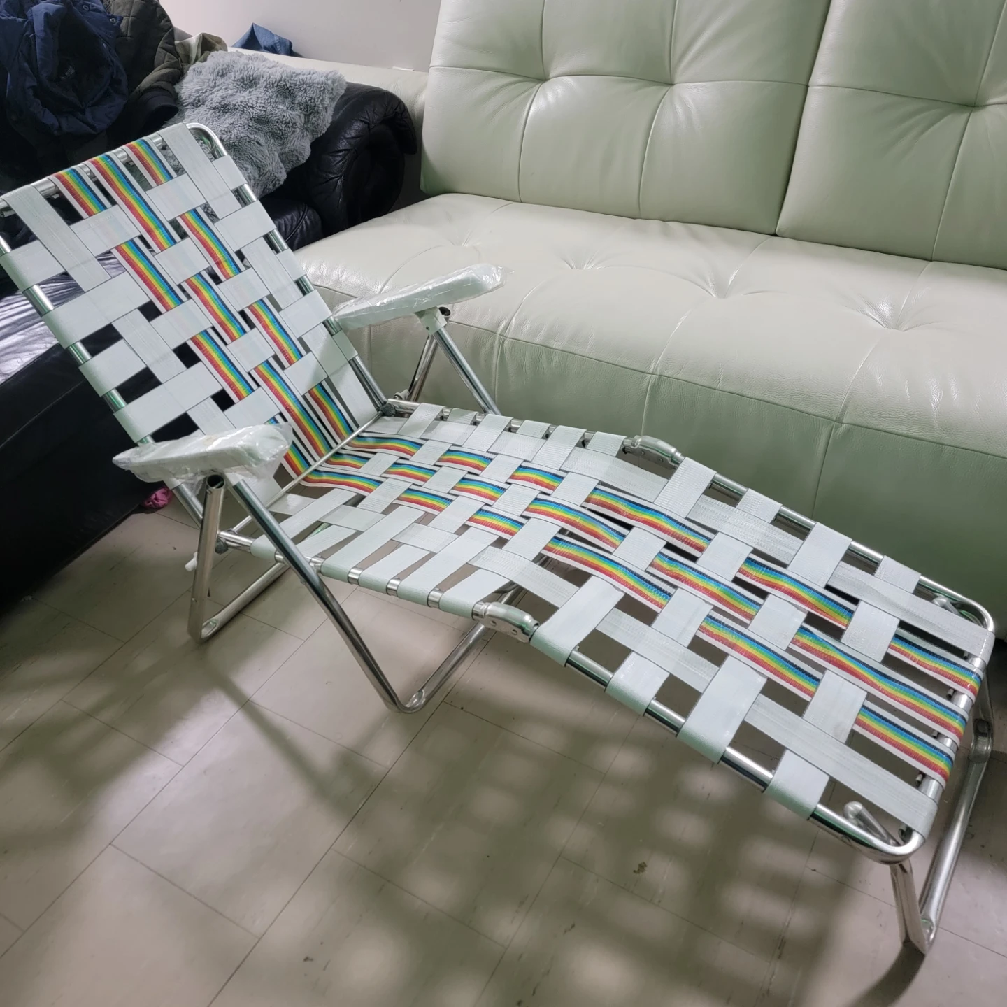 Rainbow Striped Folding Chaise Lounge Chair
