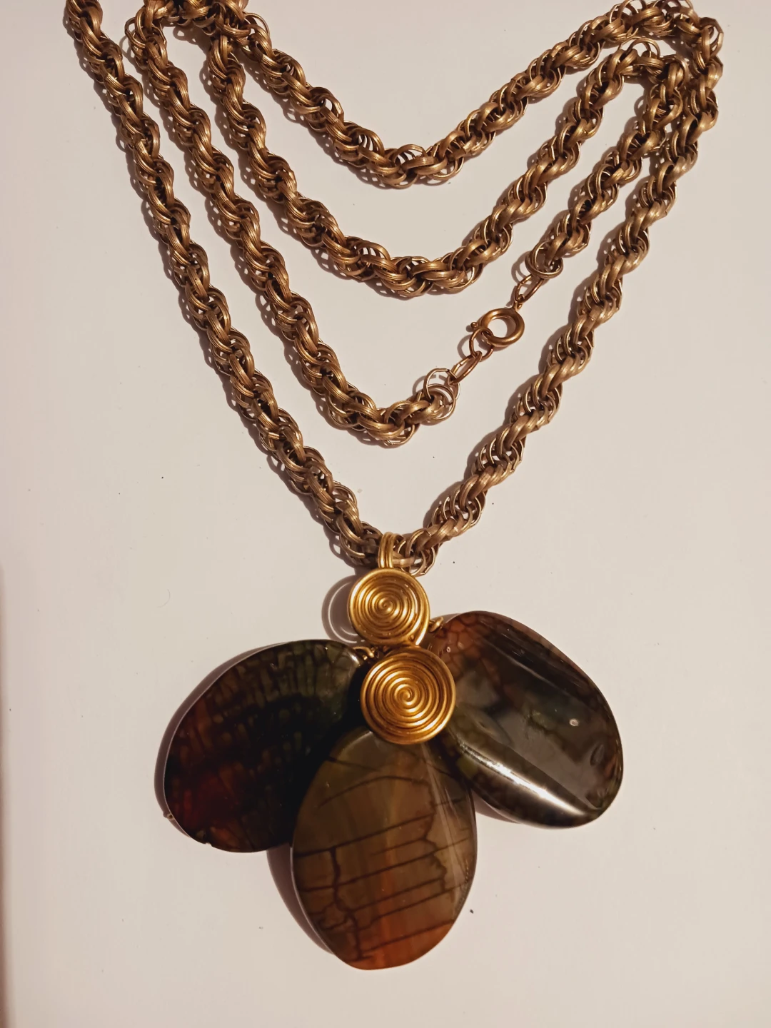 Vintage Modernist MCM Twisted Rope Chain with Stone Pendant
