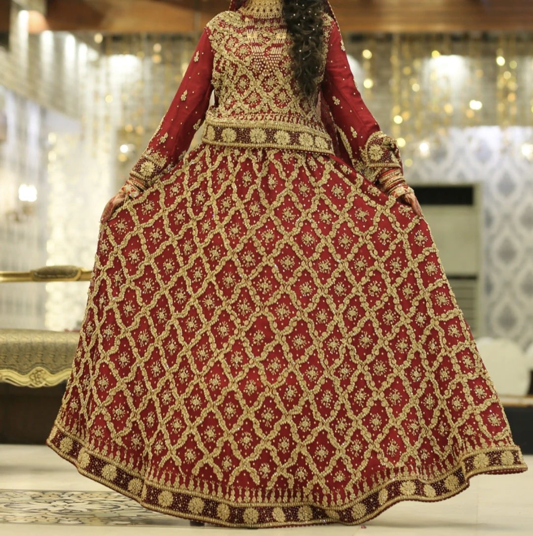 Red Bridal Wedding Dress (Lehenga) with Gold Hand Embroidery - photo 2