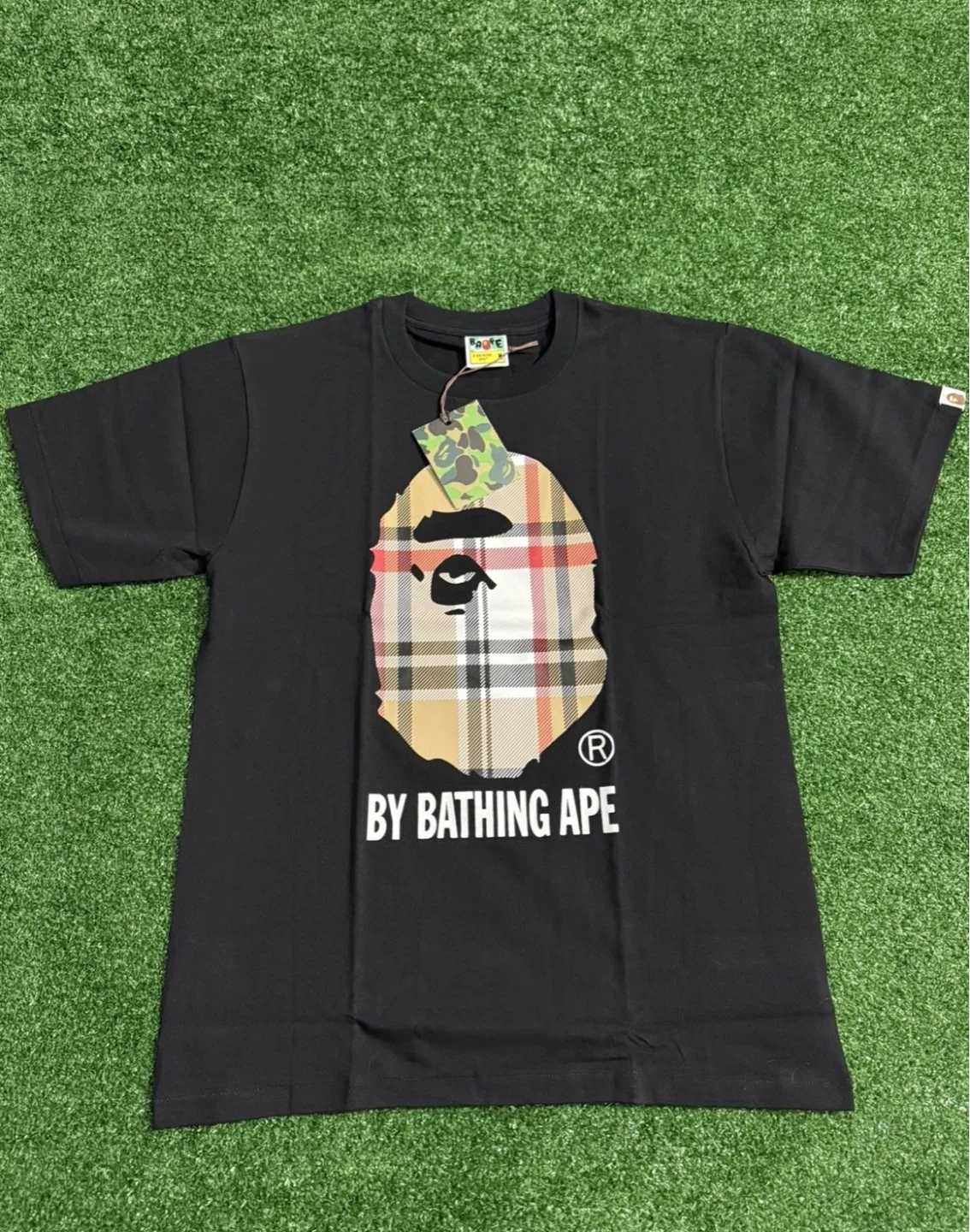 A Bathing Ape Black Graphic T-shirt Nova Check Plaid Print