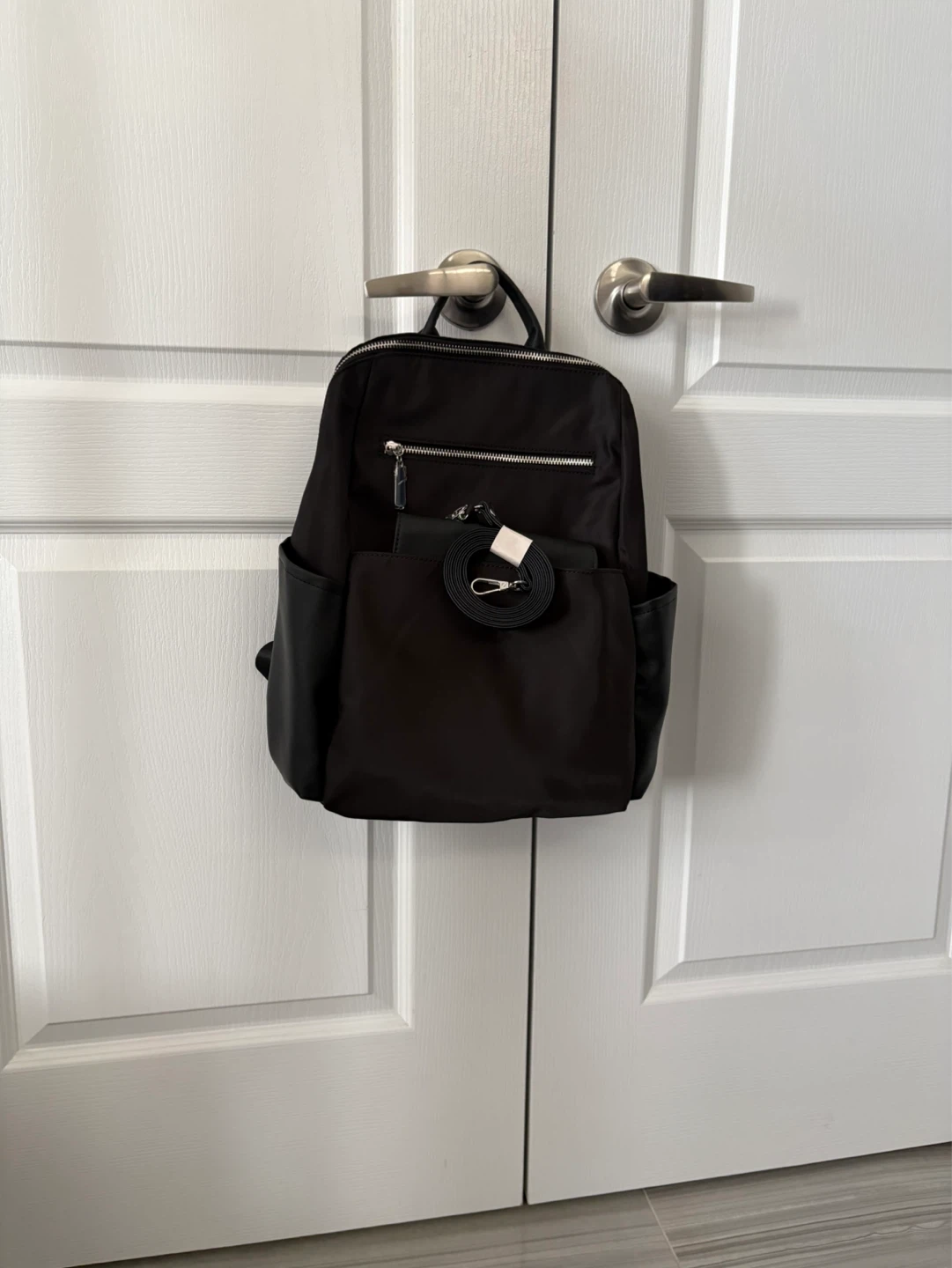 Roots Black Nylon & Faux Leather Backpack