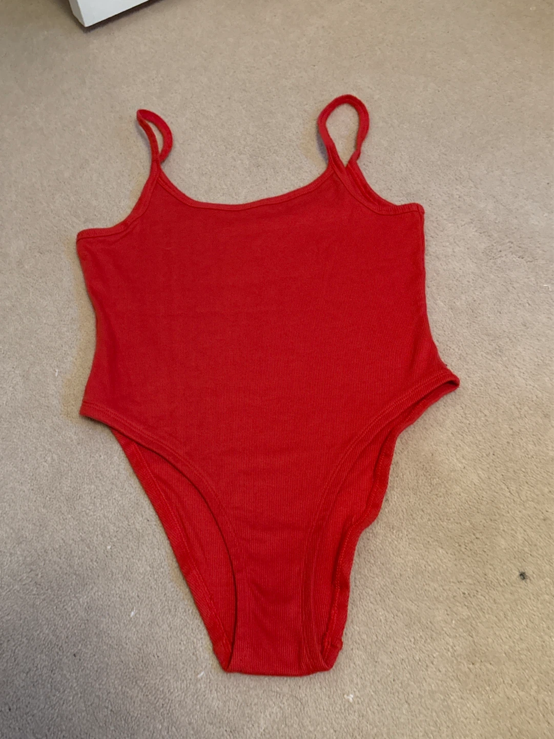 Hanes Red Ribbed Spaghetti Strap Bodysuit
