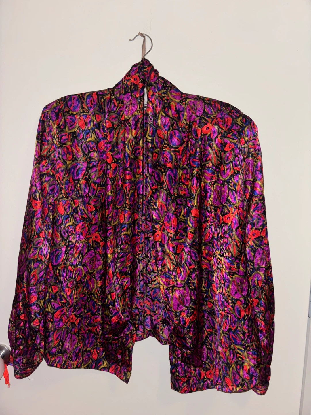 Vintage Abstract Floral Print Silk Blouse