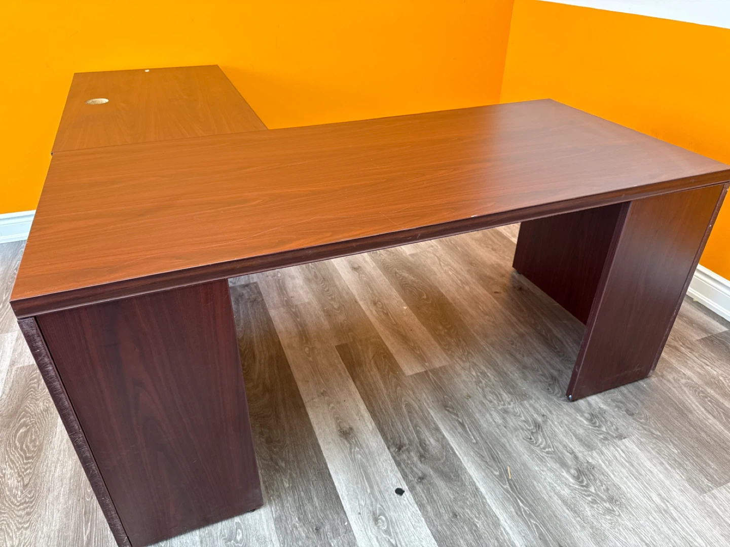 L-Shaped Desk - Cherry Wood Finish