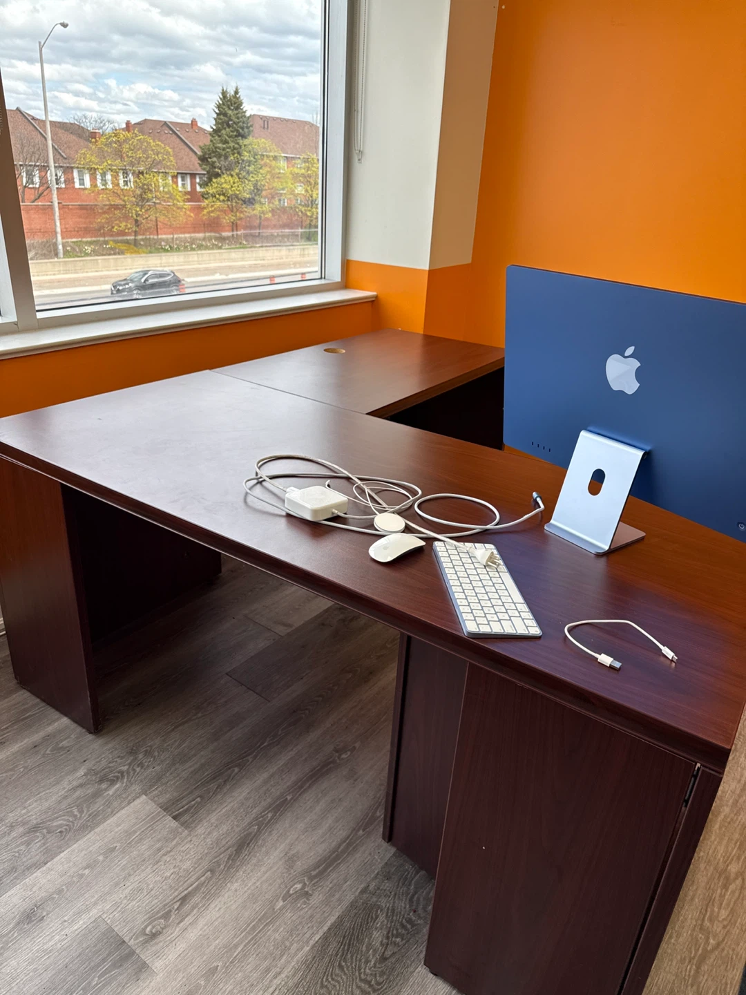 L-Shaped Desk - Cherry Wood Finish - photo 2