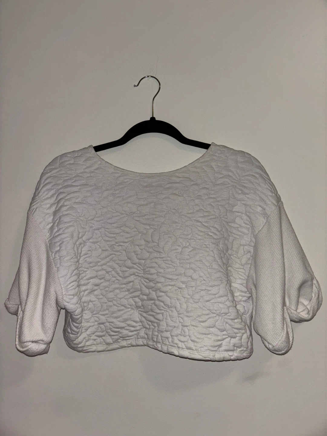 White Quilted Cropped Top