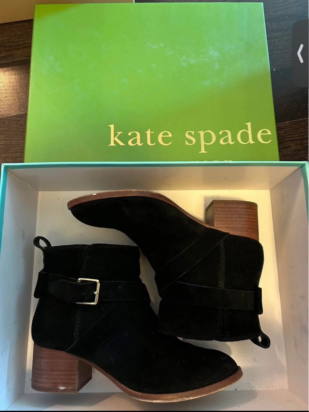 Kate Spade Black Suede Ankle Boots with Buckle Detail