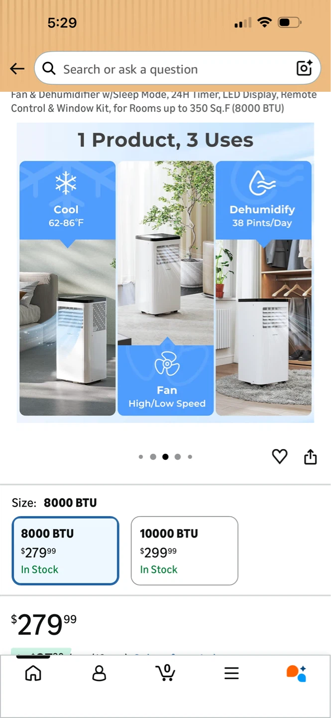 Portable Air Conditioner Fan & Dehumidifier 8000 BTU - photo 3
