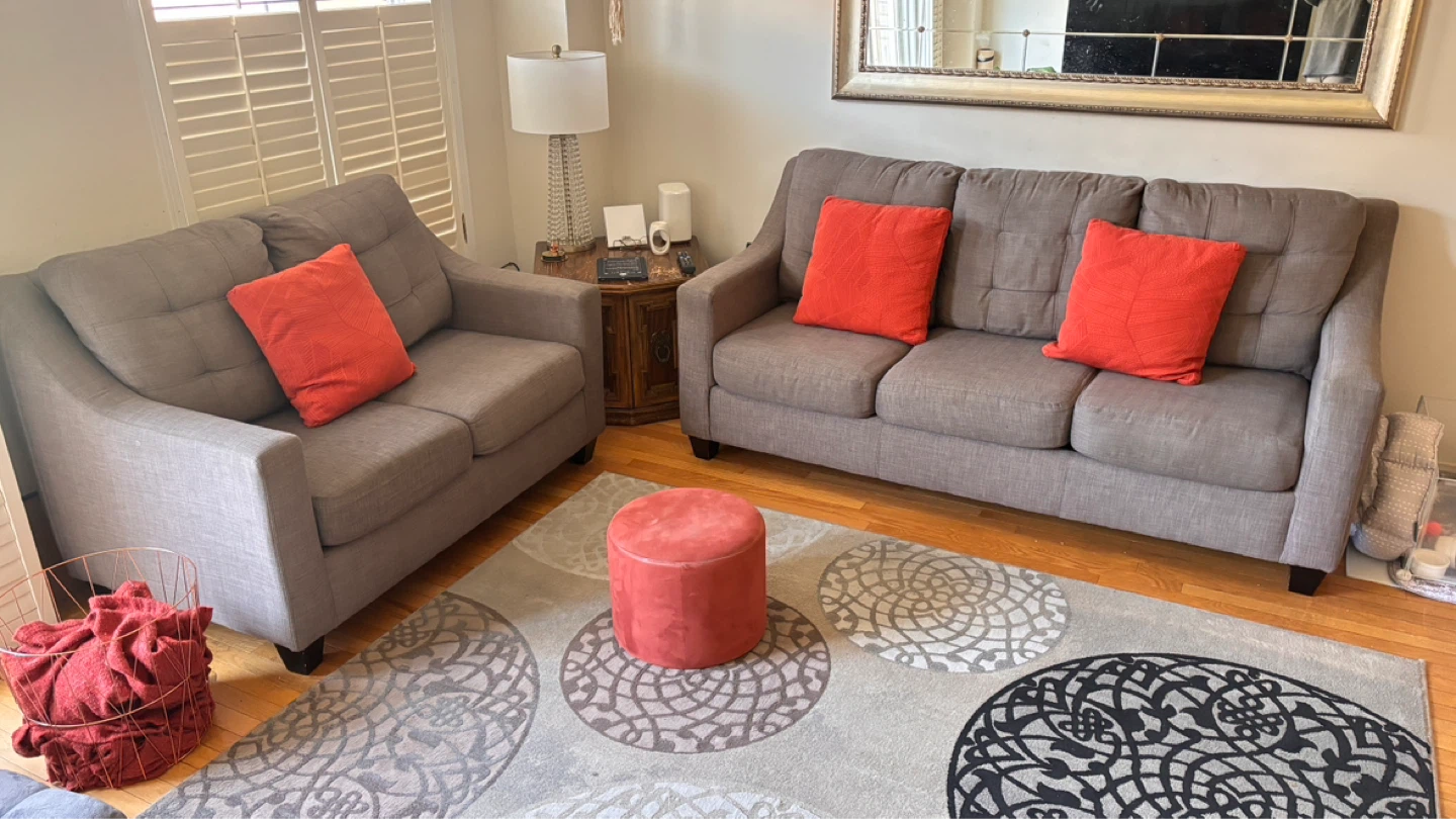 Grey Sofa & Loveseat Set – Good Condition, smoke free home