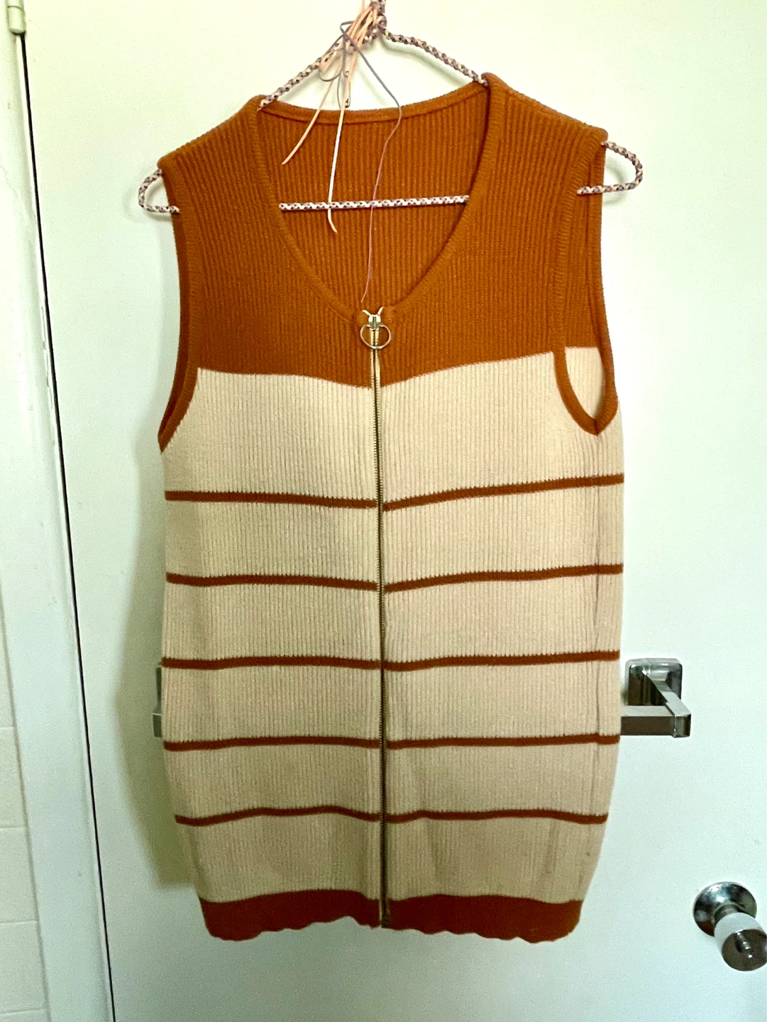1970s Vintage Striped Zip-Up Knit Vest