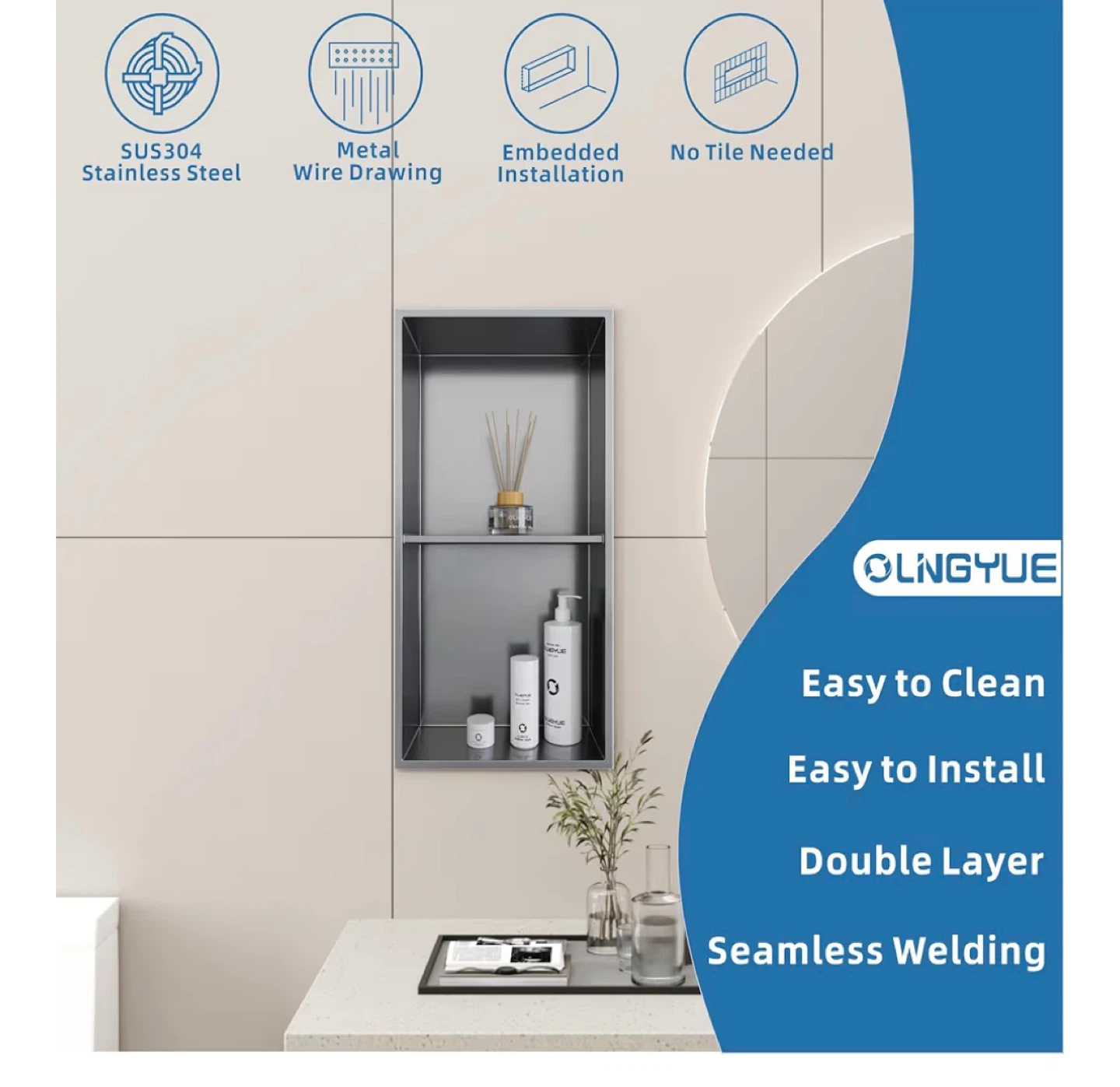 OLNGYUE Recessed Wall Niche Shelf - Double Layer - photo 3