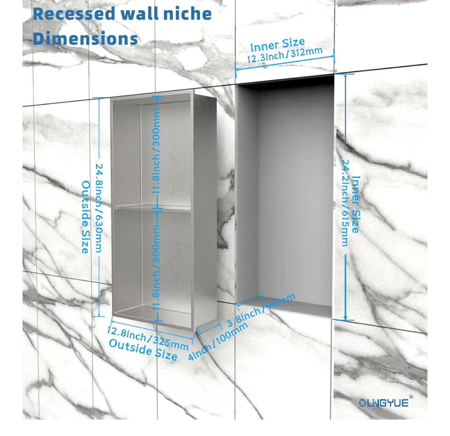 OLNGYUE Recessed Wall Niche Shelf - Double Layer - photo 2