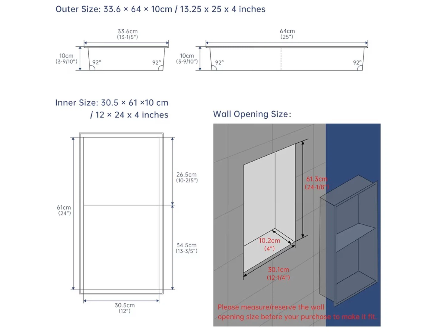 DAYONE Black 304 Stainless Steel Shower Niche Shelf - photo 3