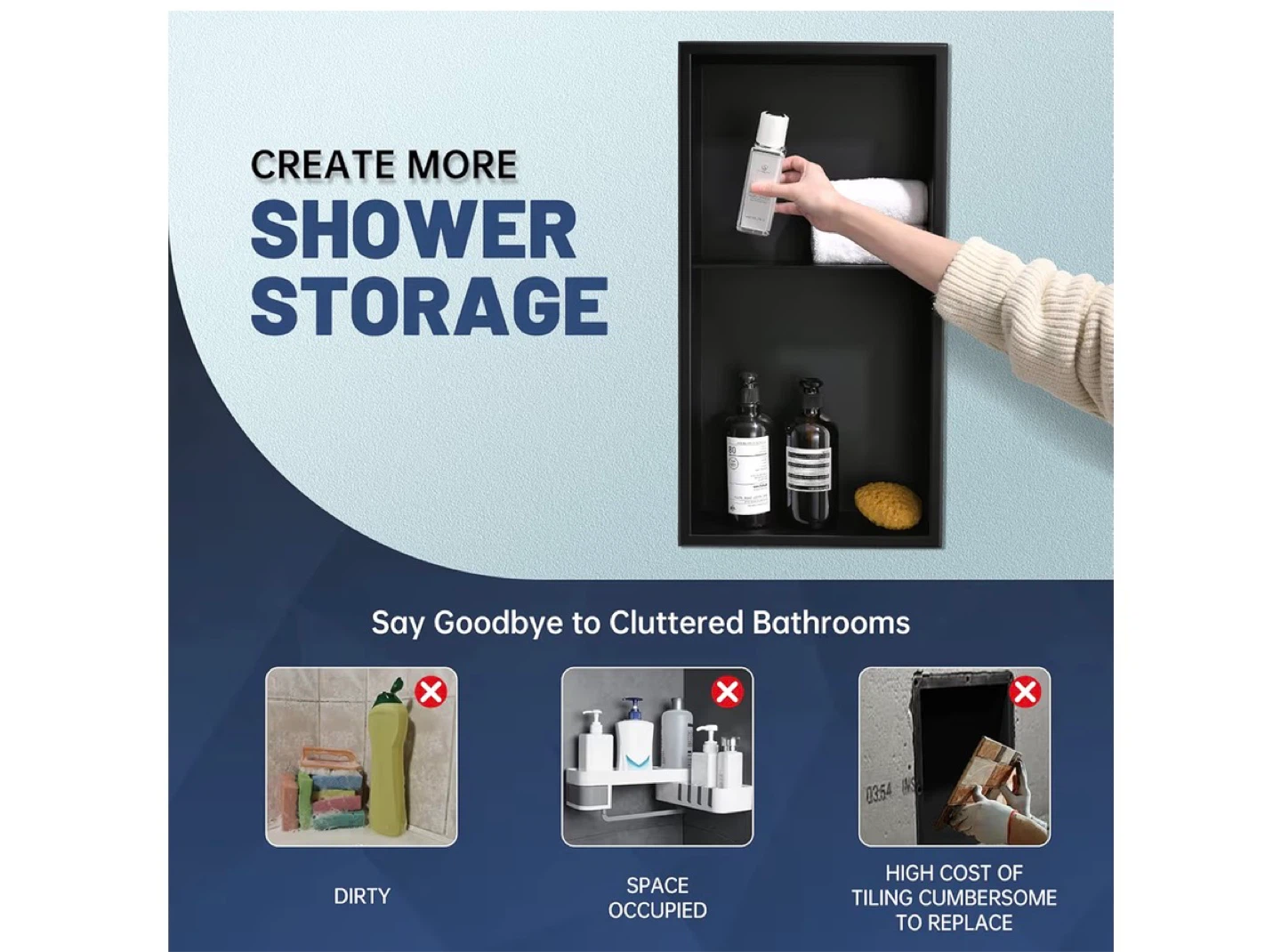 DAYONE Black 304 Stainless Steel Shower Niche Shelf - photo 5