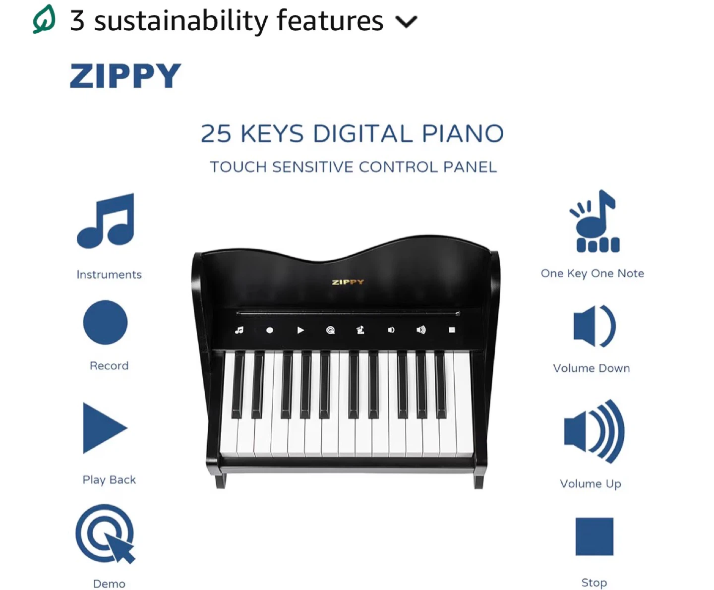 Zippy 25-Key Digital Piano with Color-Coded Stickers - photo 3
