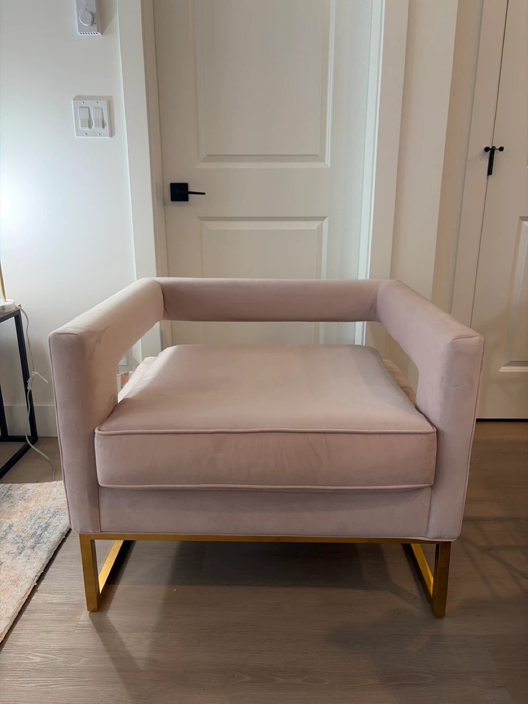 Pink Velvet Armchair with Gold Legs