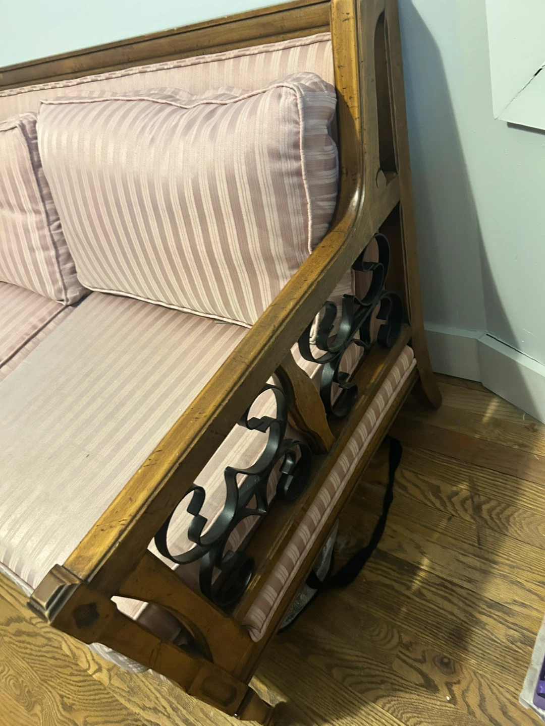 Pink Striped Sofa with Wood Frame - photo 3