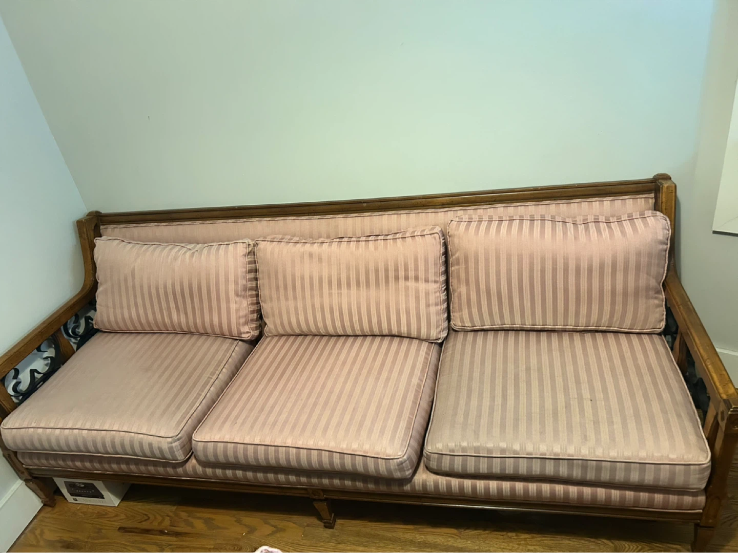 Pink Striped Sofa with Wood Frame - photo 4