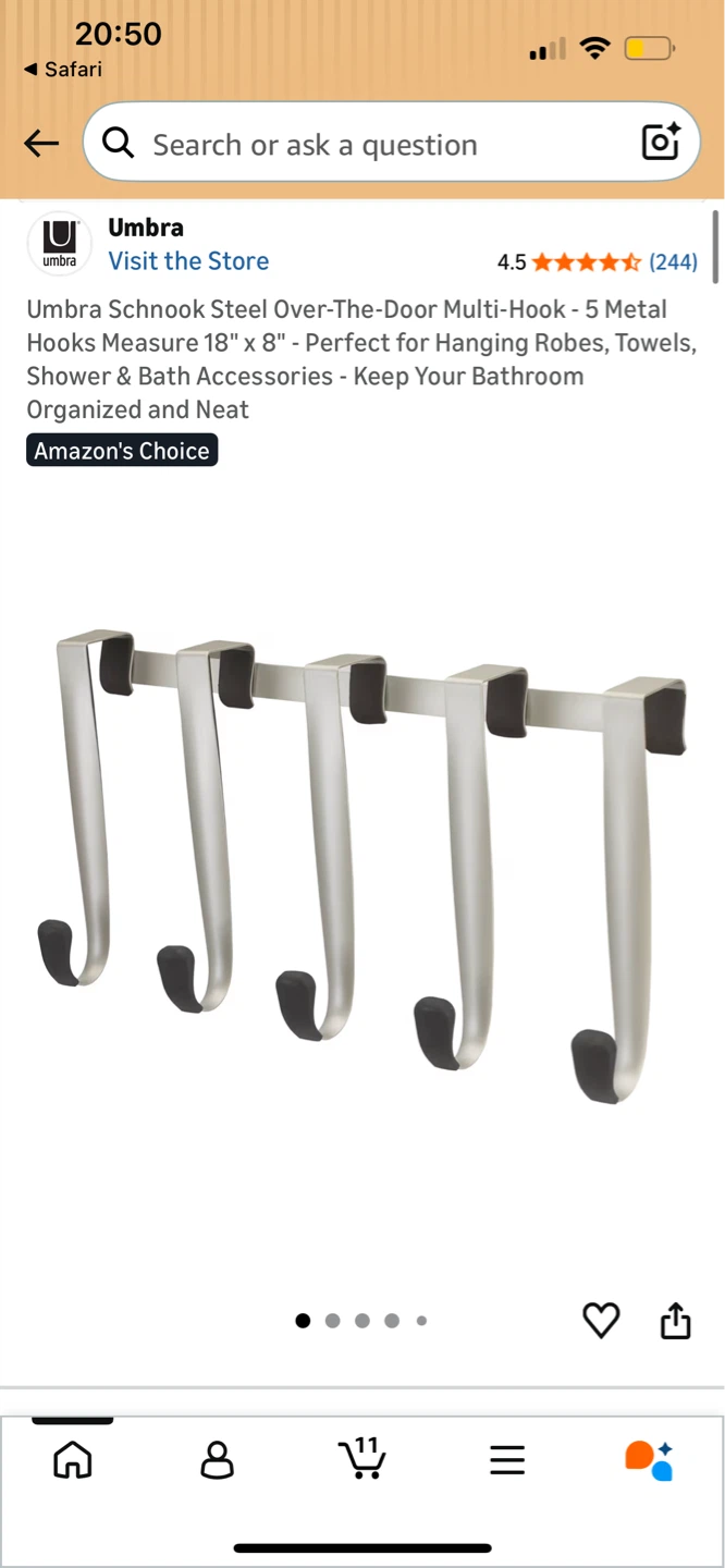 Umbra Schnook Steel Over-The-Door Multi-Hook - 5 Hooks