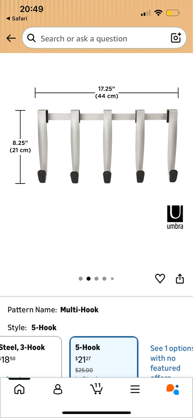 Umbra Schnook Steel Over-The-Door Multi-Hook - 5 Hooks - photo 3