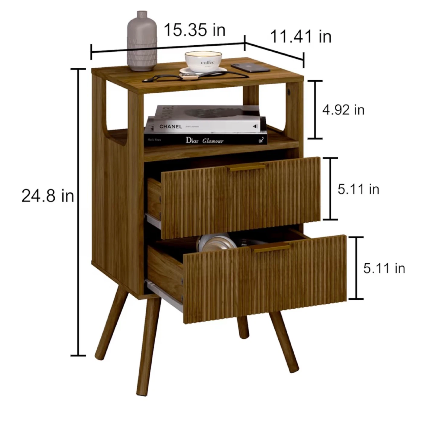 Wood Bedside Table with 2 Drawers - photo 2