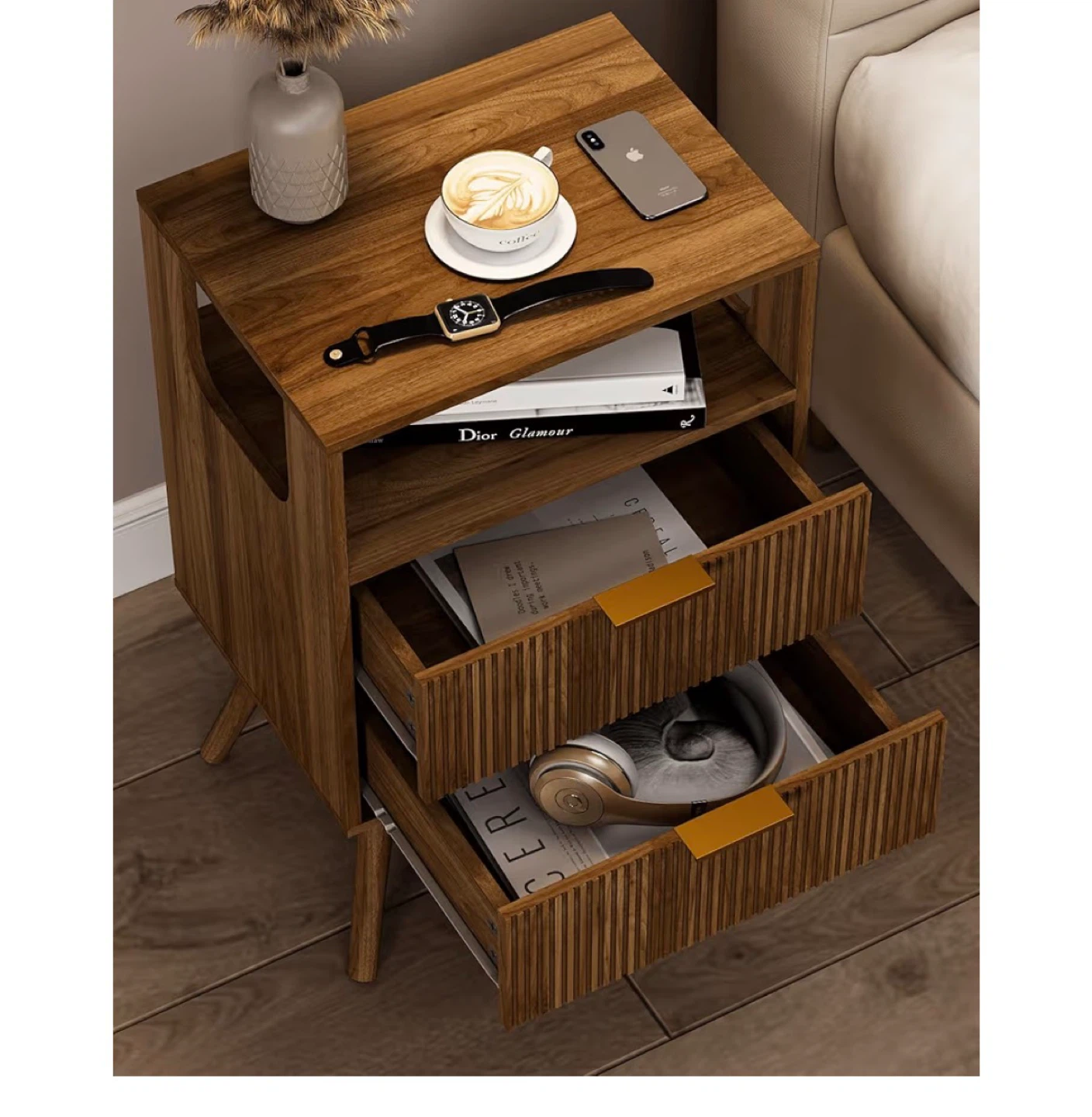 Wood Bedside Table with 2 Drawers - photo 4