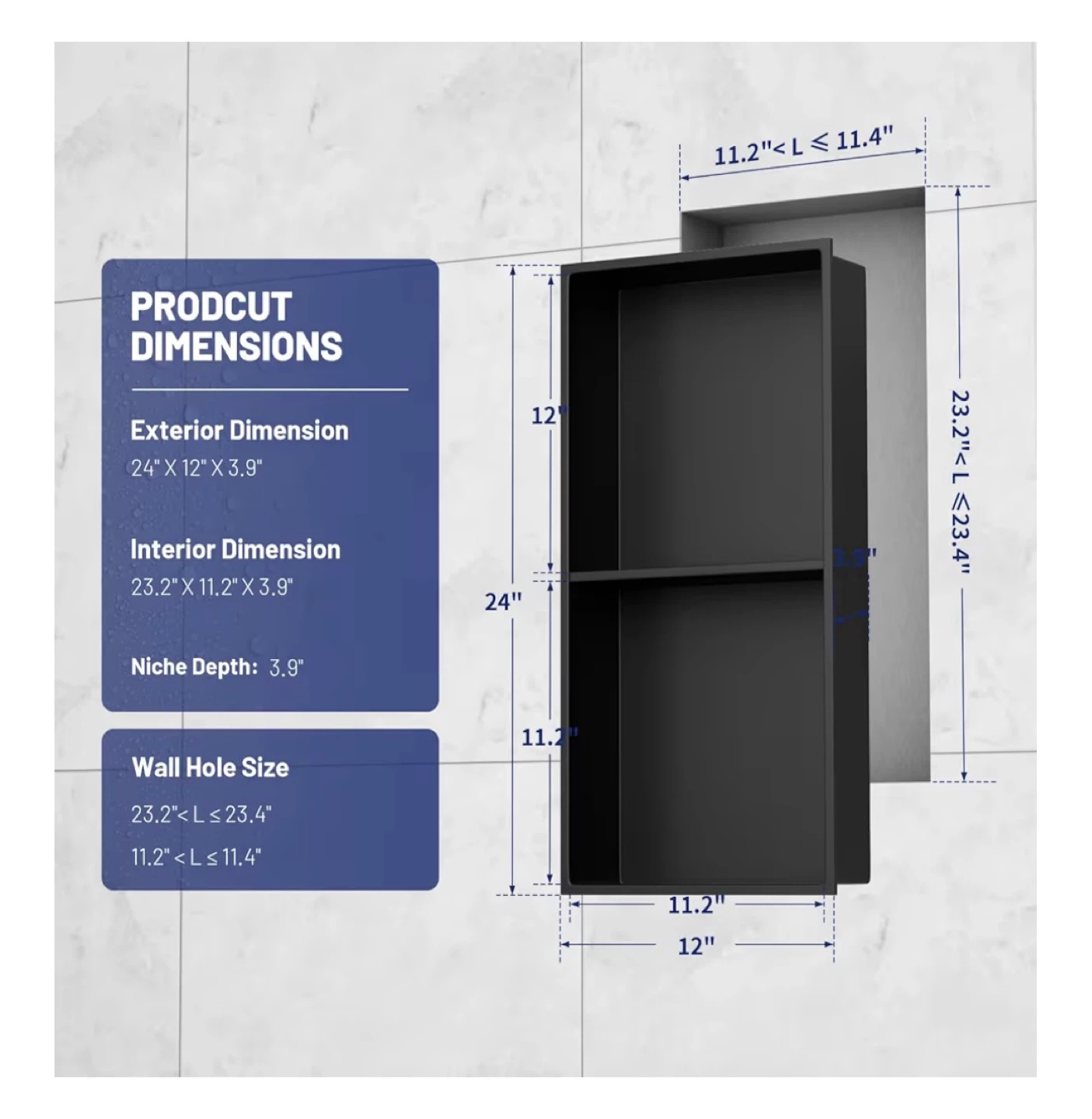 Black 304 Stainless Steel Recessed Shelf - photo 3
