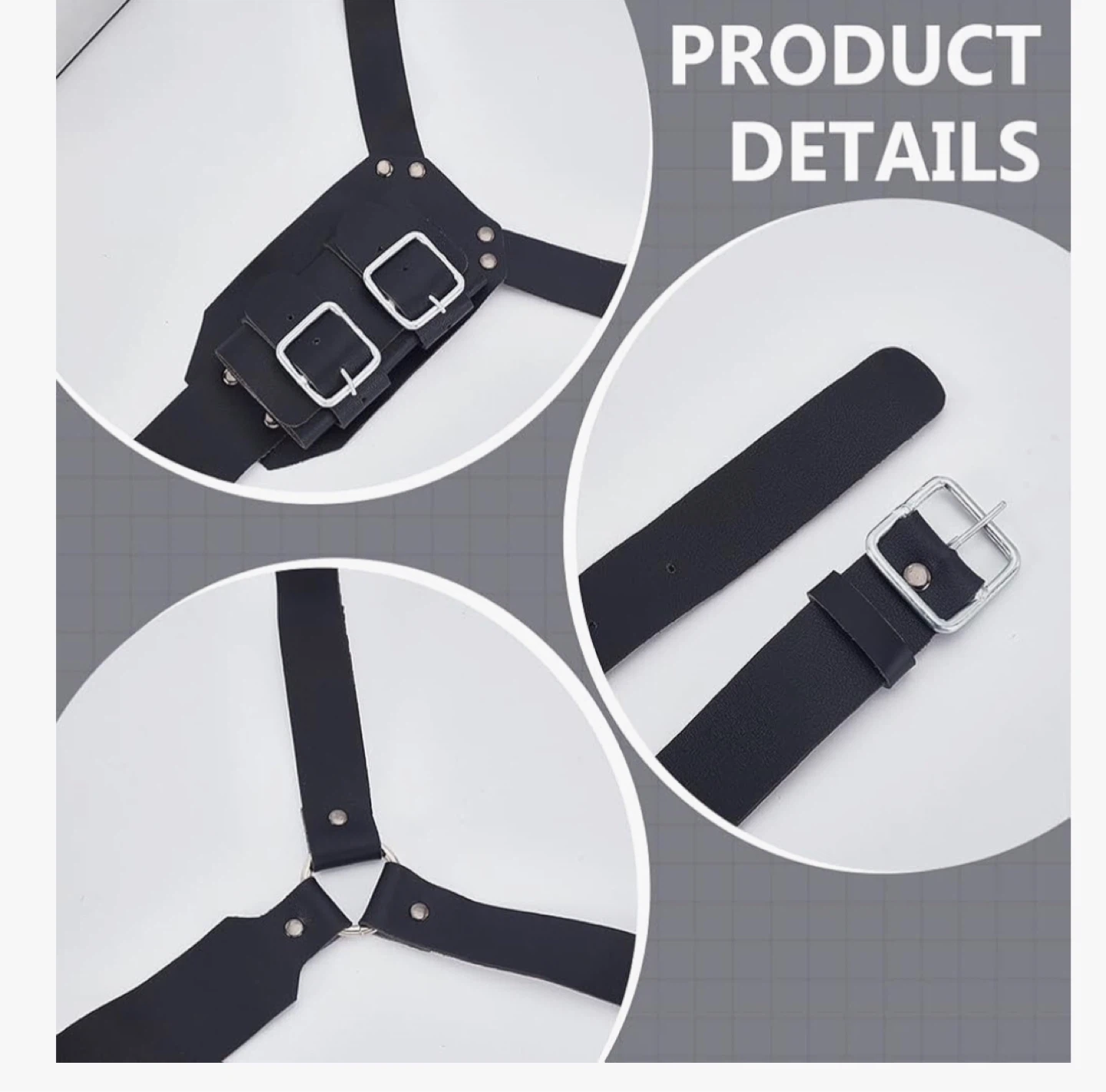 Black Faux Leather Chest Harness with Buckle Details - photo 2