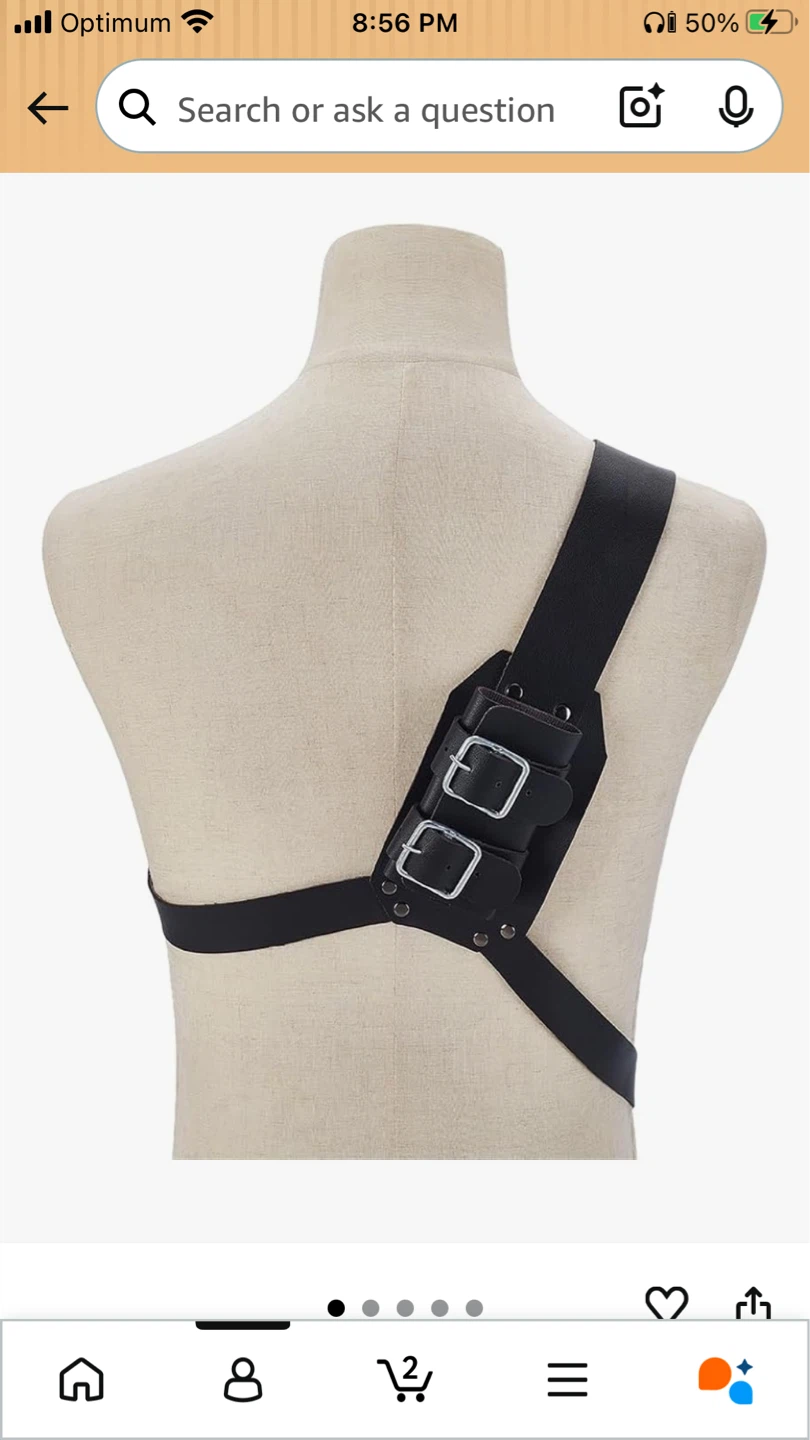 Black Faux Leather Chest Harness with Buckle Details