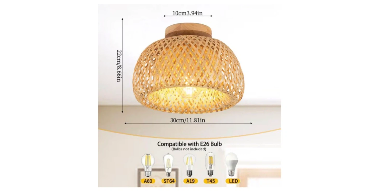 Handmade Bamboo Lampshade Ceiling Light Fixture - photo 2