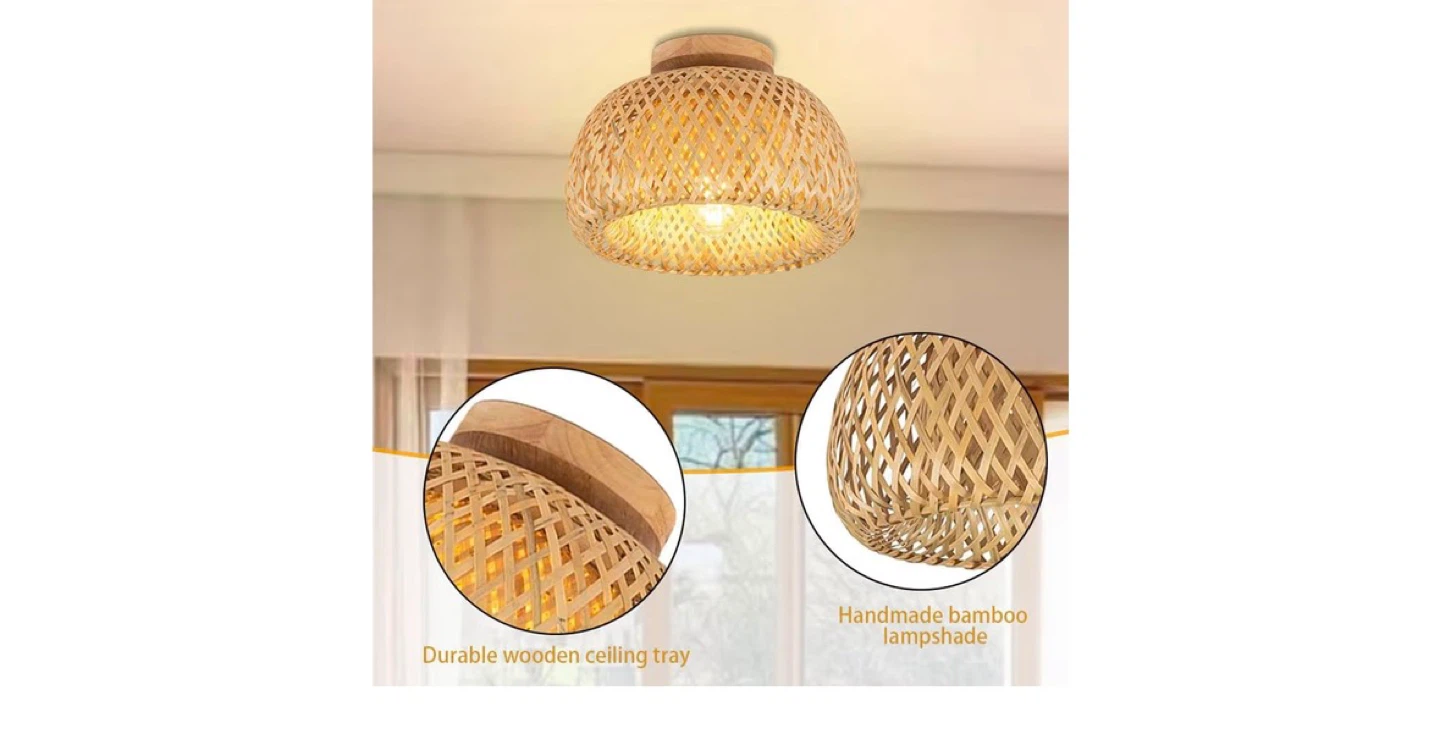 Handmade Bamboo Lampshade Ceiling Light Fixture - photo 5