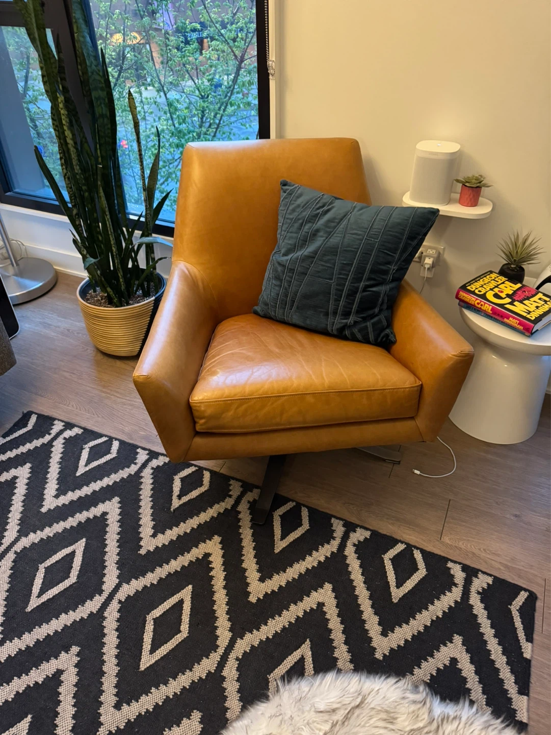 West Elm Lucas Leather Swivel Armchair